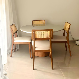 Conjunto Mesa Redonda 90cm com 4 Cadeiras Firenze com Ratan Sextavado